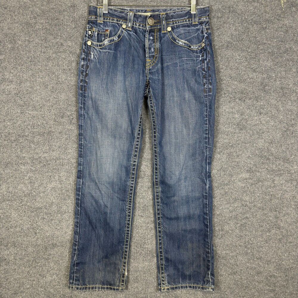 MEK Denim Mens Henderson Jeans 31x32 Straight Leg Medium Wash Button Fly